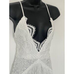 I saw it first party fun flirty mini dress fringing hi low size 4 white flapper